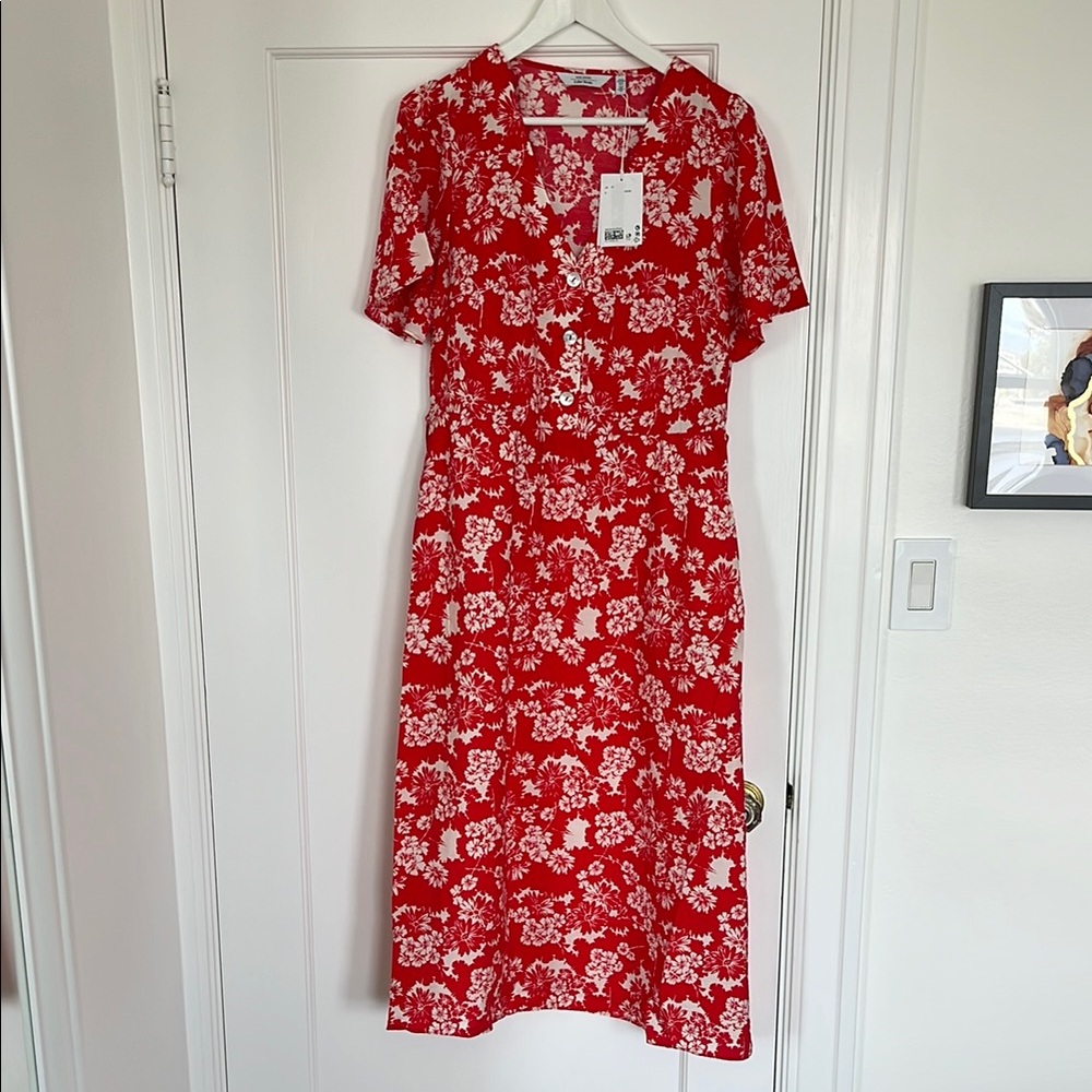 & Other Stories Red Floral Midi Sundress